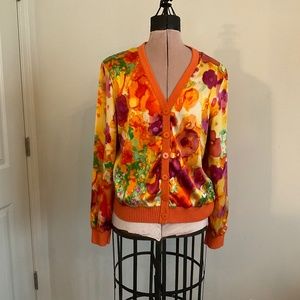 Gorgeous Ladies  St. John Collection silk floral jacket sweater orange size M